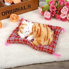 Jouet Chat Peluche Simulation Chaton Dort Jouets avec Son Poupée Décoration Maison Bureau Cadeau Enfant Anniversaire 17 * 14c