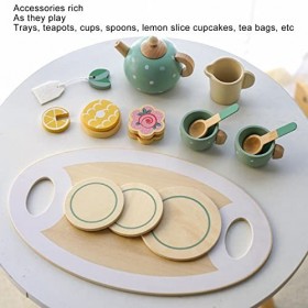 Services à thé Enfant,Fille Jouet en Bois Jouet de Dessert Cuisine en Bois Enfant,Jeu de Simulation pour Filles,Comprenant de