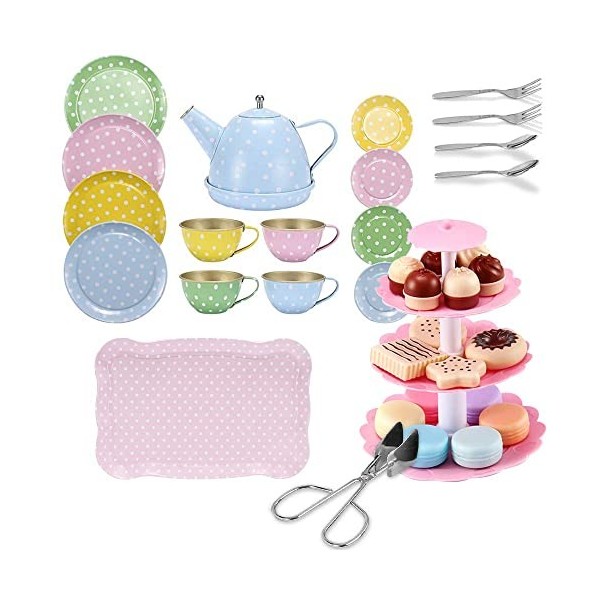 Service à Thé Jouet En Métal écru VERTBAUDET - 4 Tasses, 1 Théière, 1 Pot à Lait, 4 Cuillères - Pour Enfants Dès 3 Ans