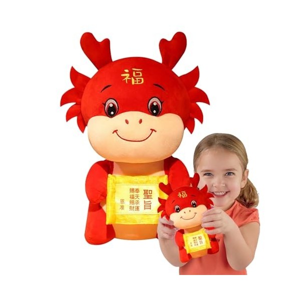 PEKMAR Année du Dragon Peluche,Poupée Dragon du Zodiaque Chinois - Oreiller en Peluche Dragon Chinois, Animaux en Peluche pou