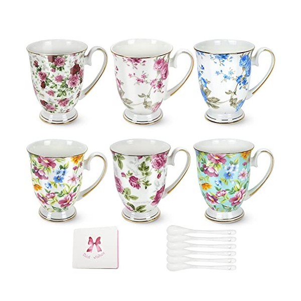Tasse en porcelaine dos, lot de 6, tasse à café de style européen, tasses à café, tasses à fleurs, tasse à thé, tasses à caf