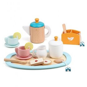 KABENFIS Jouet de Service à thé en Bois Faisant Semblant de Jouer avec la Nourriture Mini Cuisine Kids Tea Party Set