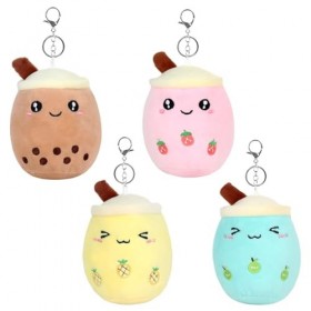 FENYW 4 Peluches Bubble Tea, Jouet en Peluche pour Enfants avec Porte-clés, Petit Animal en Peluche Boba en Peluche coloré po