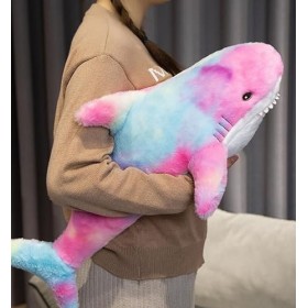 XIAOHONG Coussin de câlin en peluche de requin coloré - 60 cm - Animal océanique - Arc-en-ciel - Jouet mignon - Cadeau pour e