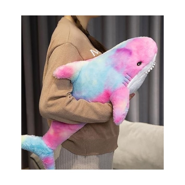 XIAOHONG Coussin de câlin en peluche de requin coloré - 60 cm - Animal océanique - Arc-en-ciel - Jouet mignon - Cadeau pour e