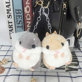 Jojofuny 1 porte-clés en forme de hamster en peluche pour décoration de sac à dos Gris 