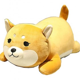OUKEYI Oreiller en peluche pour chien – Jouet en peluche doux et mignon Shiba Inu Akita – Cadeau pour enfants marron, yeux r