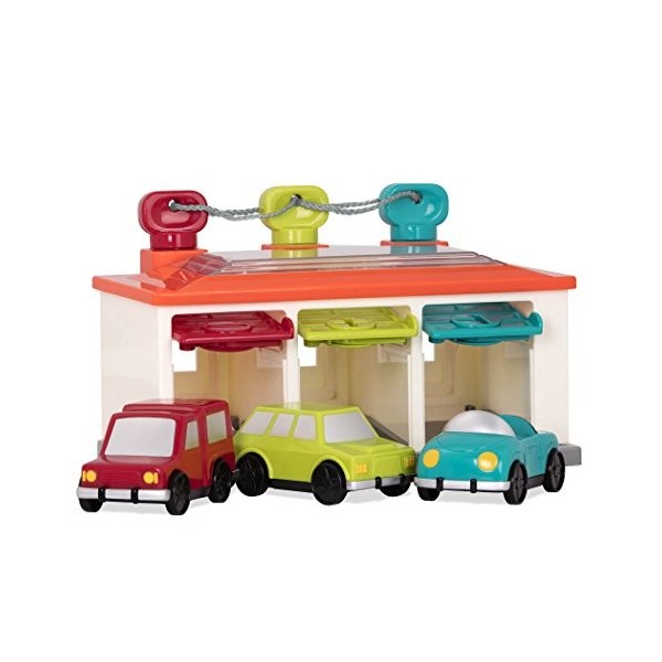 Battat – Garage de rangement avec trois voitures – Jouet trieur pour enfants avec clés et trois voitures – 2 ans et plus 5 p