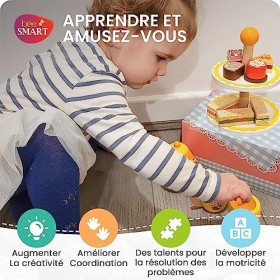 bee SMART Service à thé en Bois Enfants Jouet de Cuisine - Jouet en Bois pour Enfants - Afternoon Tea Set avec Support à gâte