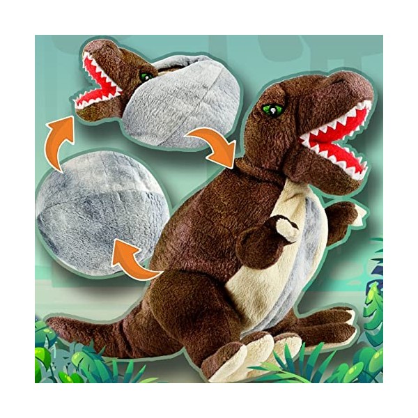 Creanino Doudou dinosaure 2 en 1 - Peluche réversible - Tyrannosaurus Rex - Doudou dinosaure - Doudou réversible - Doudou trè