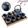 DUJUST Service à thé japonais - 8 pièces, service a the en porcelaine avec 1 théière, 6 tasses à thé et 1 plateau à thé, thei