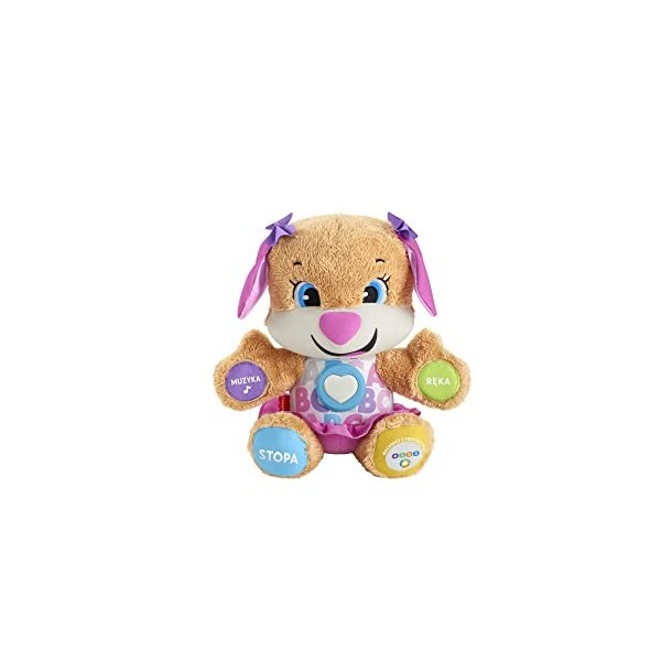 Fisher-Price la sœur de Puppy Eveil Progressif jouet bébé, peluche interactive, plus de 50 chansons et 3 niveaux, version fra