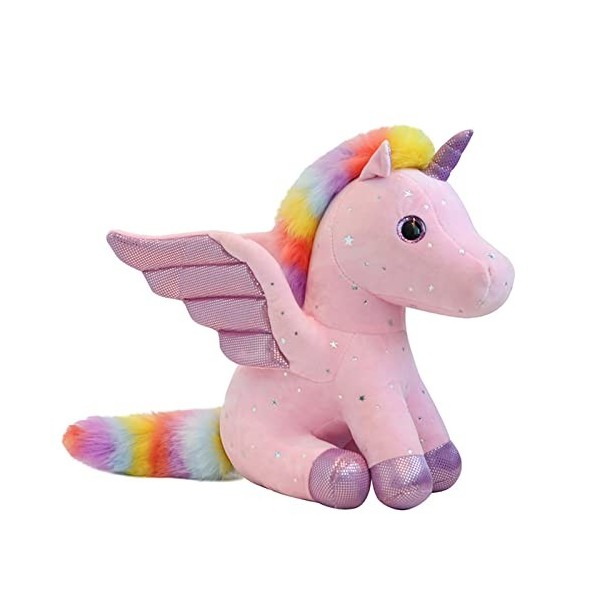 Mislaxy Licorne en Peluche Arc-en-Ciel Multicolore Ange Licorne Pégase Kawaii Oreiller Licorne Doux Cadeau Anniversaire Noël,