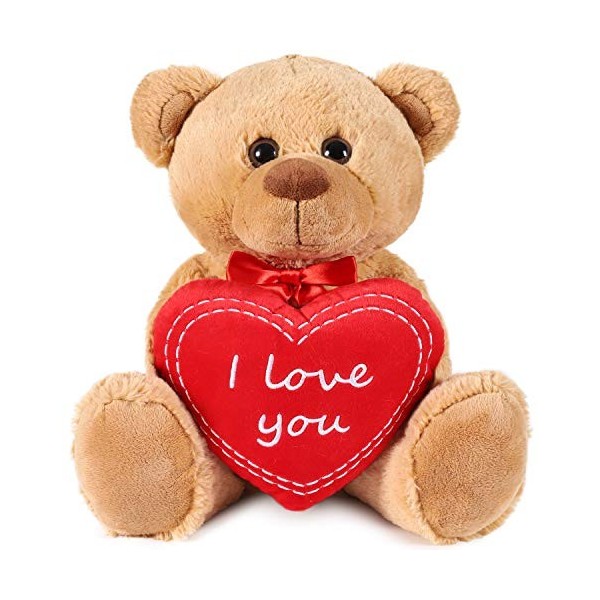 BRUBAKER - Peluche Douce - Ours/Nounours avec Cœur I Love You - 25 cm - Brun Clair