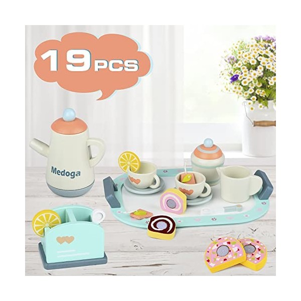 Service à Thé En Bois Pour Enfants Zusuzu - Jeu De Rôle Dinette Avec Théière, Tasses, Gâteaux | Cadeau Fille Garçon 3-6 Ans