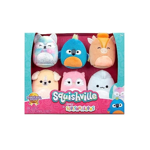 Peluches Squishville par Original Squishmallows Honour Roll Squad - Six Peluches Squishmallows de 5 cm Comprenant Stevon, Ten