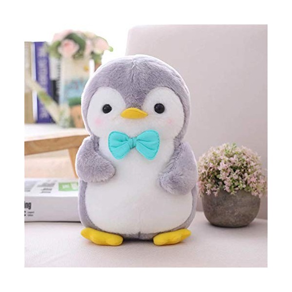 Nicole Knupfer Pingouin en peluche, coussin, cadeau pour enfants/adultes, pingouin avec nœud, 25 cm