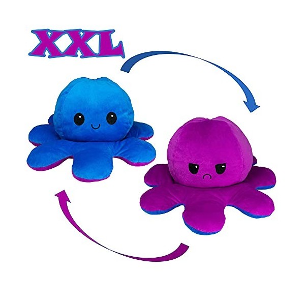 KUNSTIFY - Peluche Pieuvre XXL réversible 40 cm, Bleue et Violette