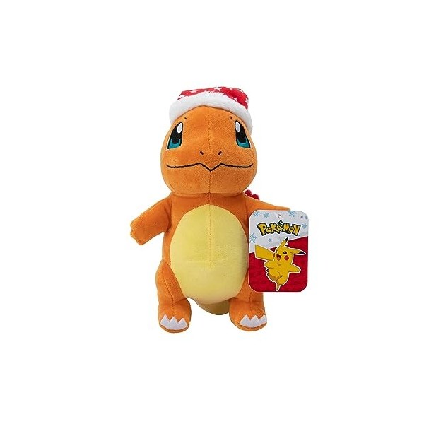 Pokemon PKW3103-20 cm Peluche dhiver Glumanda avec Bonnet de Noël, Peluche Officielle