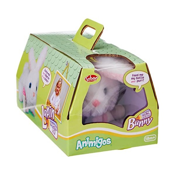 Tobar - 36411 - Peluche animée bébé lapin blanc qui tète, Collection Animigos