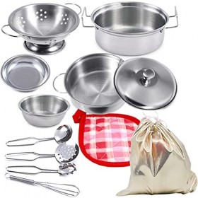 Ustensiles de Cuisine en Acier Inoxydable, Mini Accessoires de Cuisine, casseroles et poêles emballés dans Un Sac en Tissu po