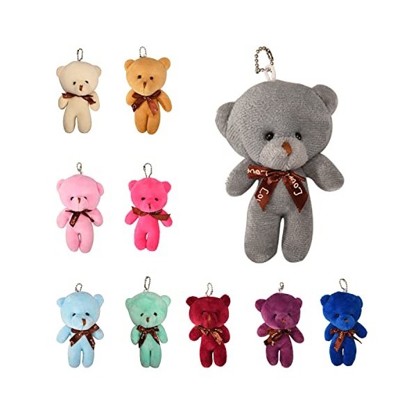 Jomnvo Lot de 10 petits ours en peluche de 10 couleurs avec porte-clés - Petit ours en peluche doux pour mariage, fête danni
