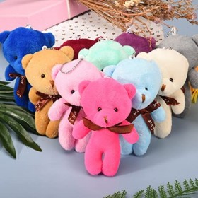 Jomnvo Lot de 10 petits ours en peluche de 10 couleurs avec porte-clés - Petit ours en peluche doux pour mariage, fête danni