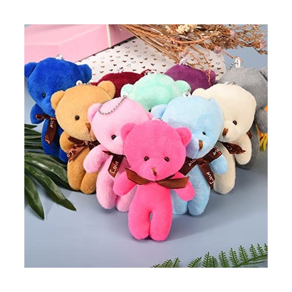 Jomnvo Lot de 10 petits ours en peluche de 10 couleurs avec porte-clés - Petit ours en peluche doux pour mariage, fête danni