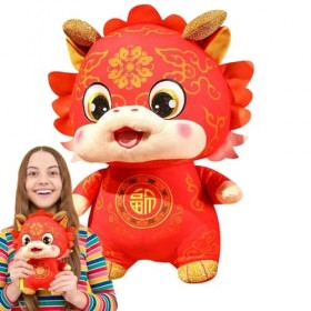 Firetin Animal en Peluche Dragon Rouge - Dragon du Nouvel an Chinois,Poupée en Peluche Dragon Chinois Rouge, Jouet en Peluche