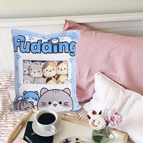 Exuberia Collation en Peluche Pudding en Peluche Chat Doux avec Poupées Minou Amovibles pour Canapé Lit Toys,Oreiller Collati