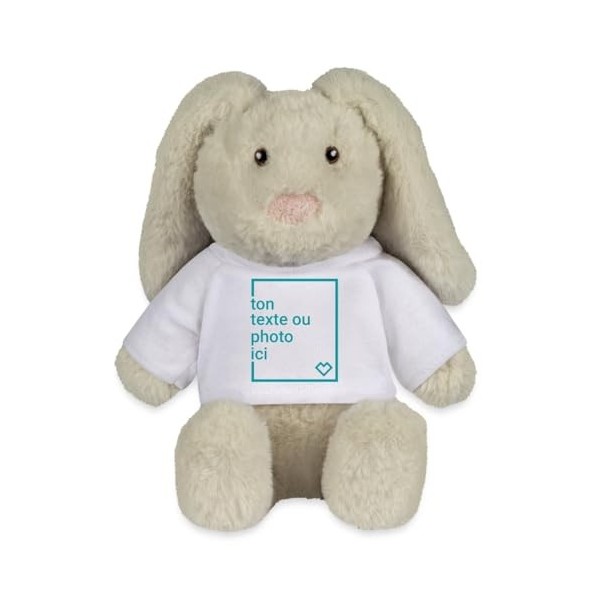 Spreadshirt Créez Votre Propre Lapin en Peluche Personnalisé avec Texte ou Photo Imprimée Lapin en Peluche, Taille Unique, Bl