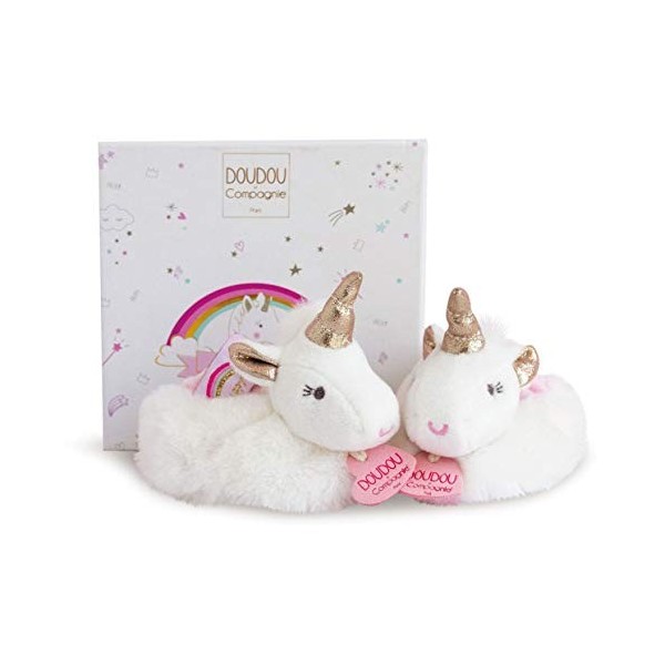 Doudou et Compagnie - Peluche Licorne - 22 cm - Blanc/Rose - Lucie La Licorne - DC3313