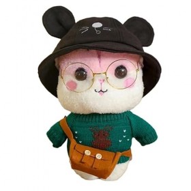 QCOTNG Hamster en peluche douce et mignonne avec tenues et accessoires pour habillage amovible, meilleur anniversaire pour en