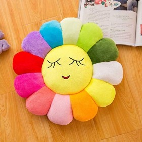 ZAKSEM Mignon Dessin animé coloré Soleil Fleur Coussin pétale en Peluche poupée Expression Taille Soutien poupée Oreiller-F,3