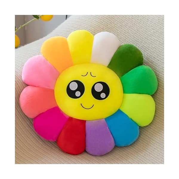 ZAKSEM Mignon Dessin animé coloré Soleil Fleur Coussin pétale en Peluche poupée Expression Taille Soutien poupée Oreiller-F,3