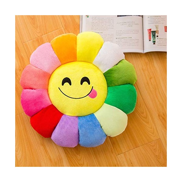 ZAKSEM Mignon Dessin animé coloré Soleil Fleur Coussin pétale en Peluche poupée Expression Taille Soutien poupée Oreiller-F,3