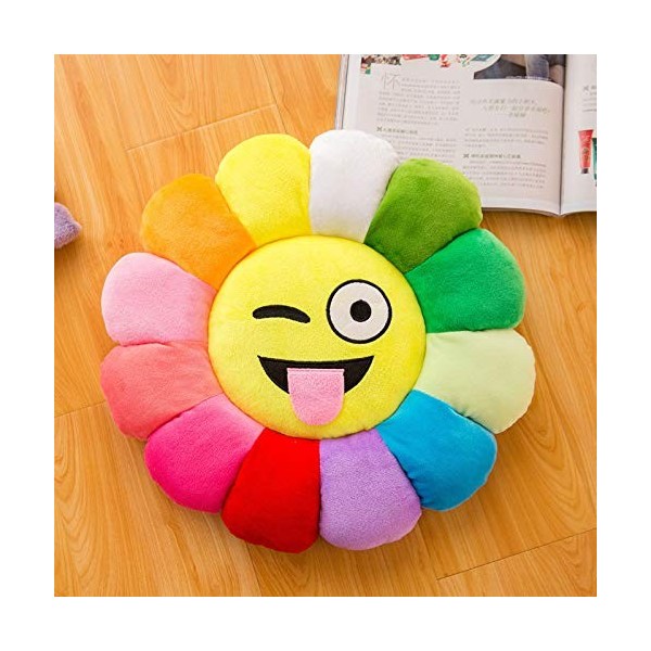 ZAKSEM Mignon Dessin animé coloré Soleil Fleur Coussin pétale en Peluche poupée Expression Taille Soutien poupée Oreiller-F,3