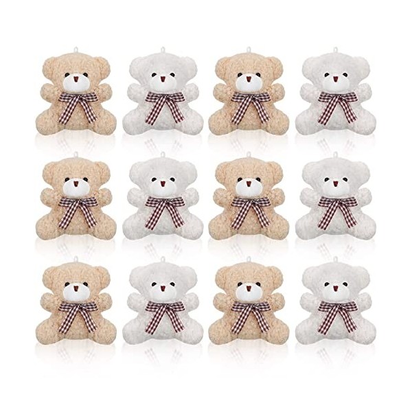 12 Pièces 4 Pouces Mini Animal en Peluche Jouet de Poupée à Fourrure Articulé Lapin Ours Koala pour Porte-Clés Bricolage Cade