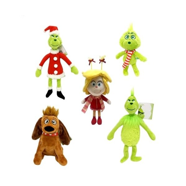IHIPPO Lot de 5 Noël Elfe Peluche Jouet Grinch Vert Elfe Grinch Anime Dessin animé poupée Écharpe Vert Elfe grich Fille Chi