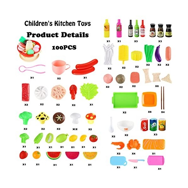 Accessoires de Cuisine Jouets, 100 Pièces Jouet de Cuisine pour Enfant, Ustensiles de Cuisine Enfant, Cuisine Enfant Plastiqu