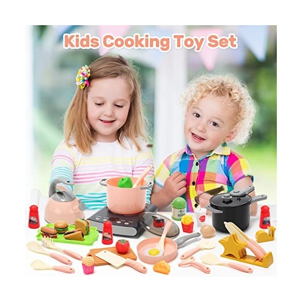 Ensemble daccessoires de cuisine pour enfants avec casseroles et poêles, plaque à induction électronique avec son et lumière