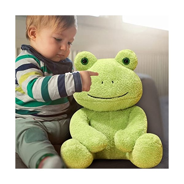 BYNYXI Peluche grenouille assise - 35 cm - Peluche moelleuse - Grenouille verte kawaii - Rembourrée - Jouet pour enfants et b