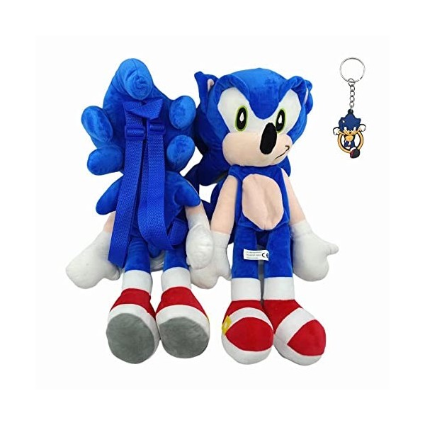AII Lover Sac à dos en peluche Sonic avec porte-clés, 45,7 cm Sonic Hedgehog Shadow Tails Knuckle, Sonic.