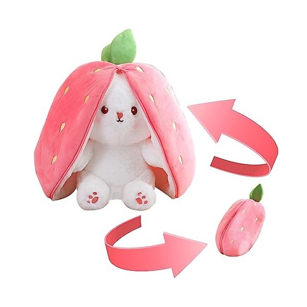 MEZHEN Lapin Jouets Peluche Fraises Lapin Jouets Peluche Bunny Rabbit Stuffed Animal Plush Toy pour Enfant Cadeau danniversa