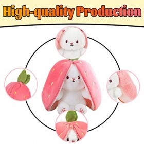 MEZHEN Lapin Jouets Peluche Fraises Lapin Jouets Peluche Bunny Rabbit Stuffed Animal Plush Toy pour Enfant Cadeau danniversa