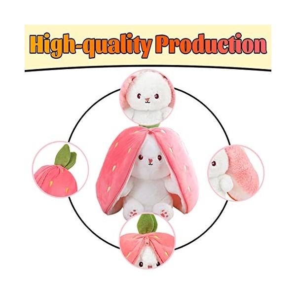 MEZHEN Lapin Jouets Peluche Fraises Lapin Jouets Peluche Bunny Rabbit Stuffed Animal Plush Toy pour Enfant Cadeau danniversa