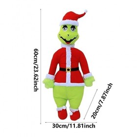 Firulab Peluche Monstre Vert de noël 60cm, Nouvelle poupée Grinch en Peluche Monstre Vert Rouge, Jouet décorations de noël, C