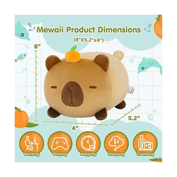 Mewaii Peluche Coussin Oreiller danimaux Kawaii Capybara Orange Jouets en Peluche Douce et Confortable Coussins en Peluche M