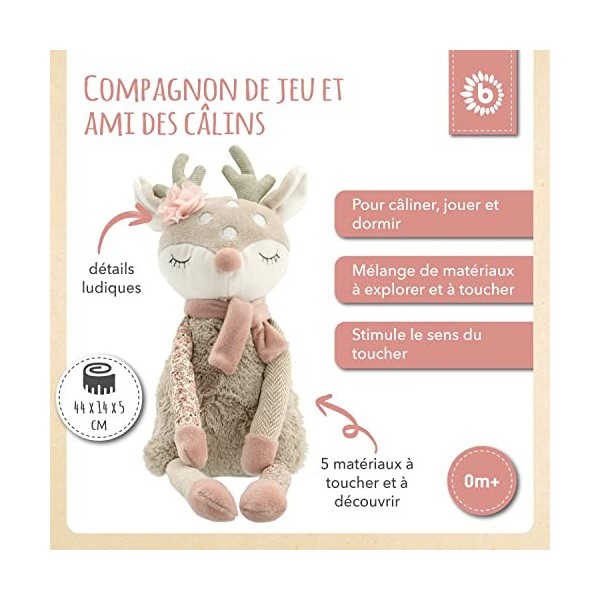 BIECO Doudou biche Ella - Doudou Bebe Fille - Peluche Bebe Fille - Peluche biche - Peluches Doudou - Peluche Naissance Fille 