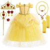 YYDSXK Robe Princesse Fille, Deguisement Belle avec Couronne Princesse Collier Ensemble, Belle Costume Carnaval Enfant, Degui